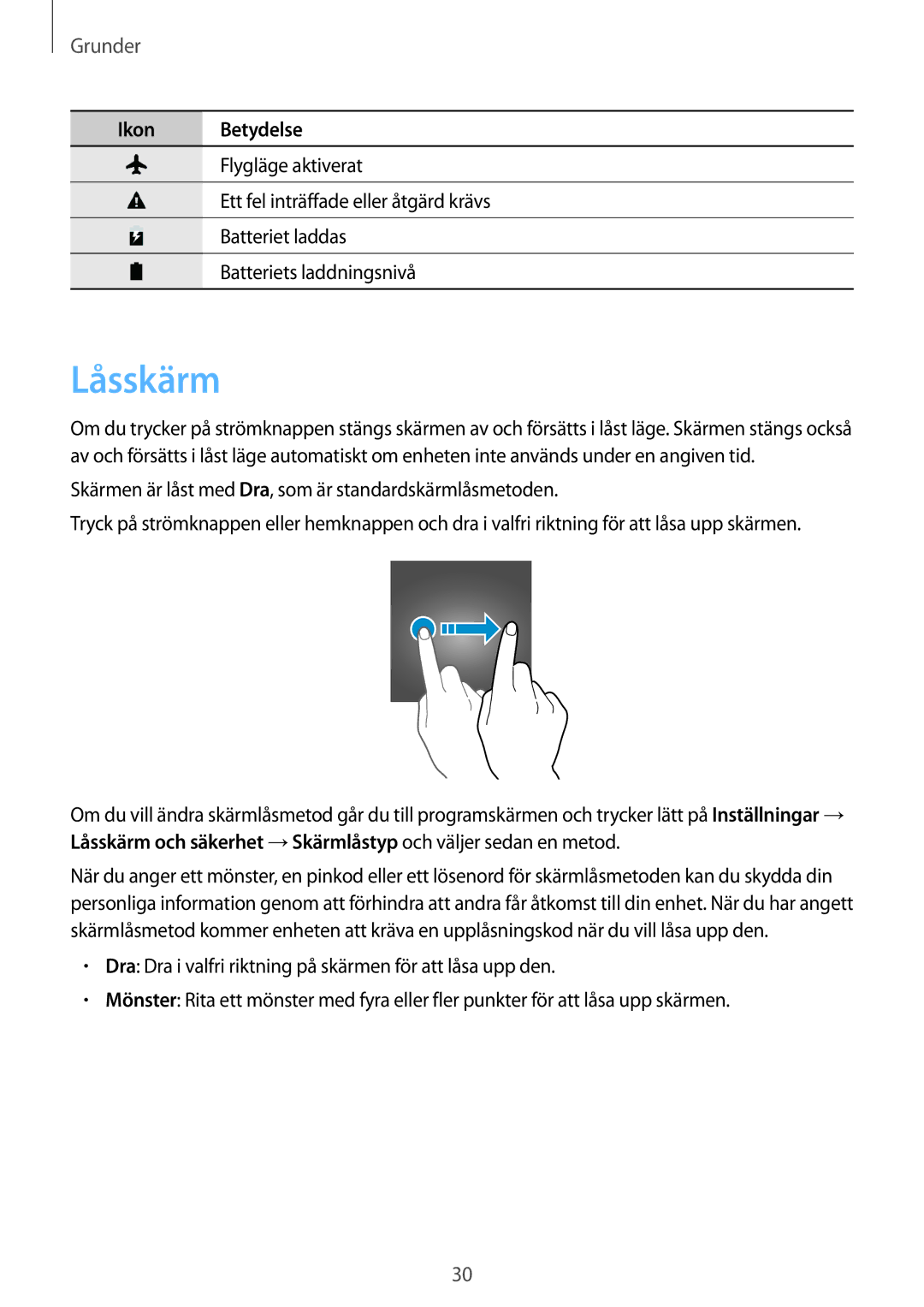 Samsung SM-G390FZKANEE manual Låsskärm 