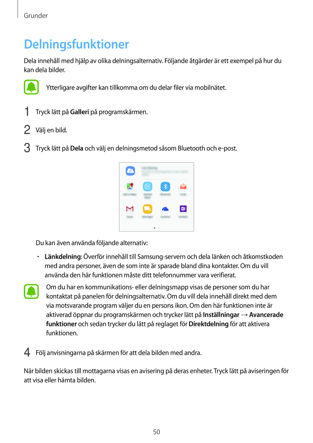 Samsung SM-G390FZKANEE manual Delningsfunktioner 