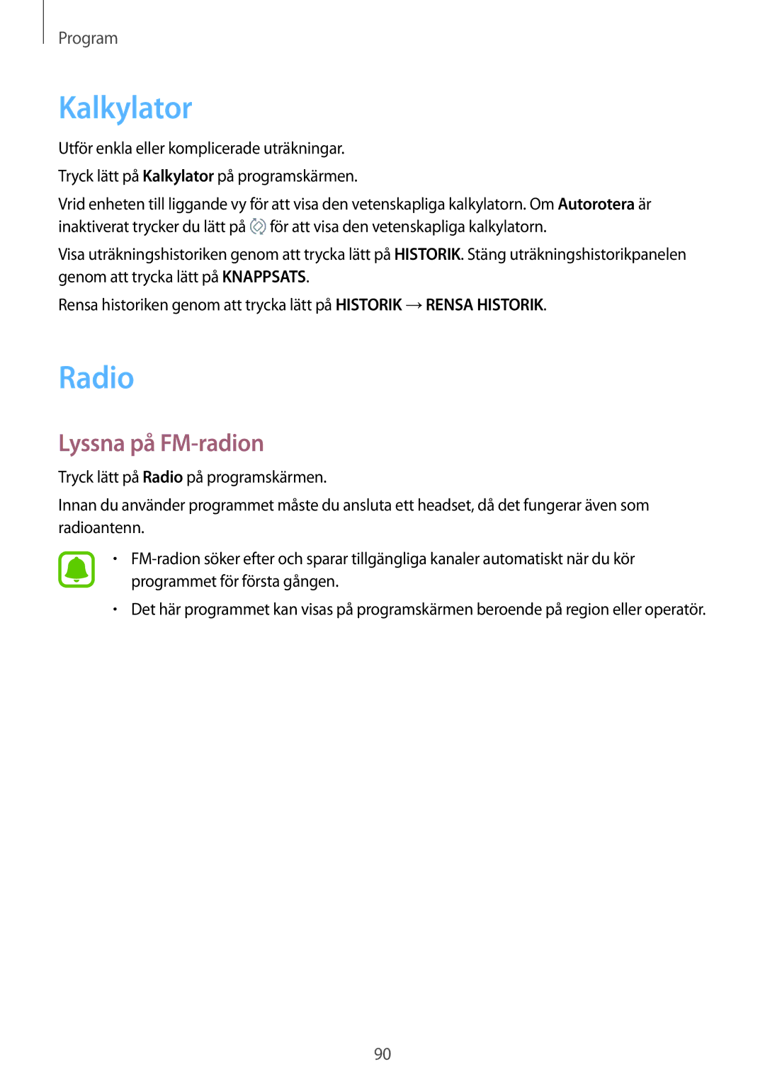 Samsung SM-G390FZKANEE manual Kalkylator, Radio, Lyssna på FM-radion 
