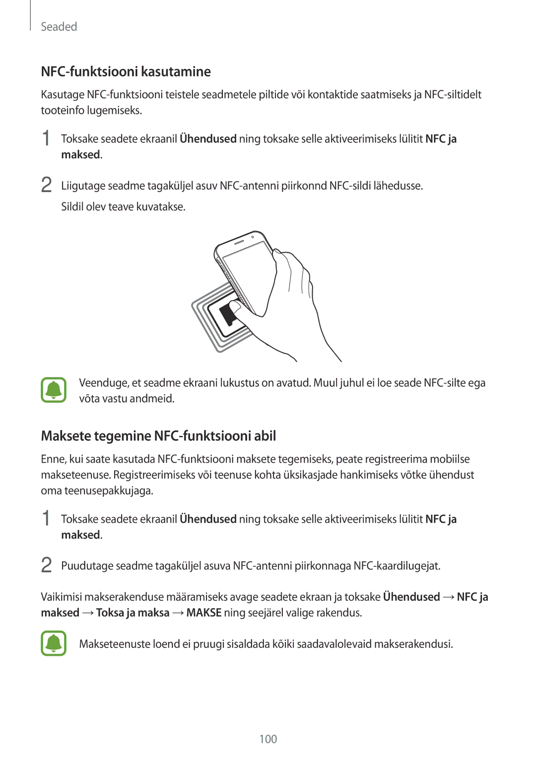 Samsung SM-G390FZKASEB manual NFC-funktsiooni kasutamine, Maksete tegemine NFC-funktsiooni abil, Maksed 