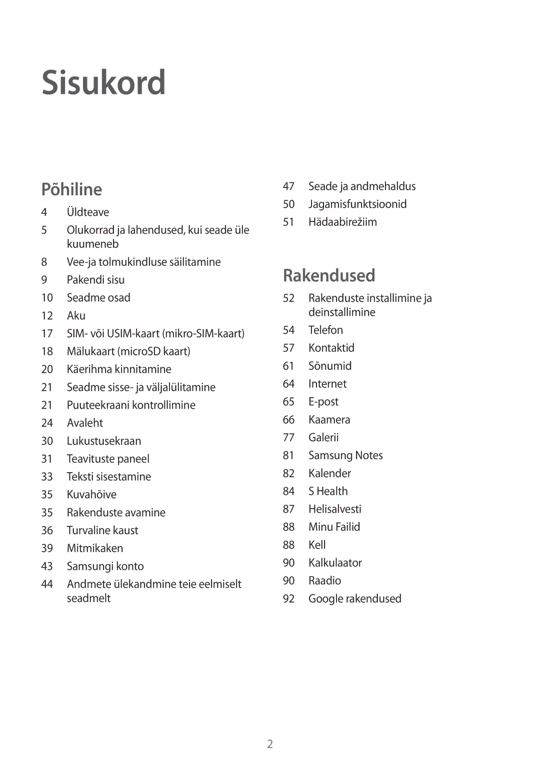 Samsung SM-G390FZKASEB manual Sisukord 