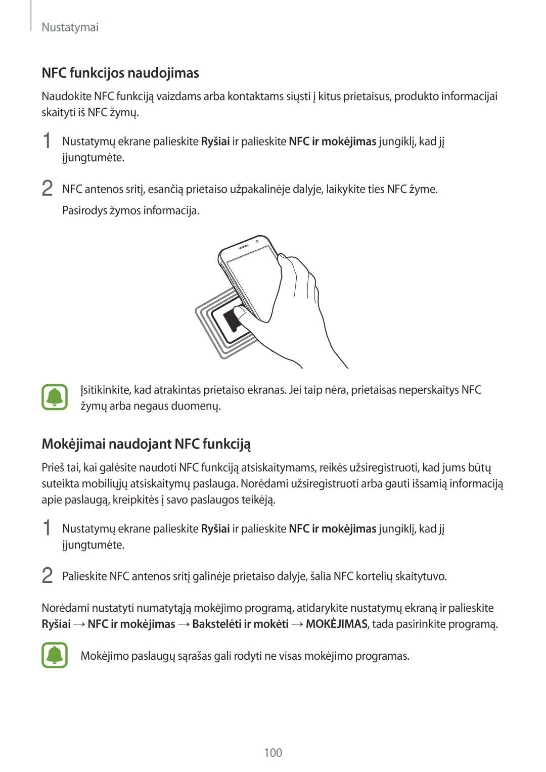 Samsung SM-G390FZKASEB manual NFC funkcijos naudojimas, Mokėjimai naudojant NFC funkciją 