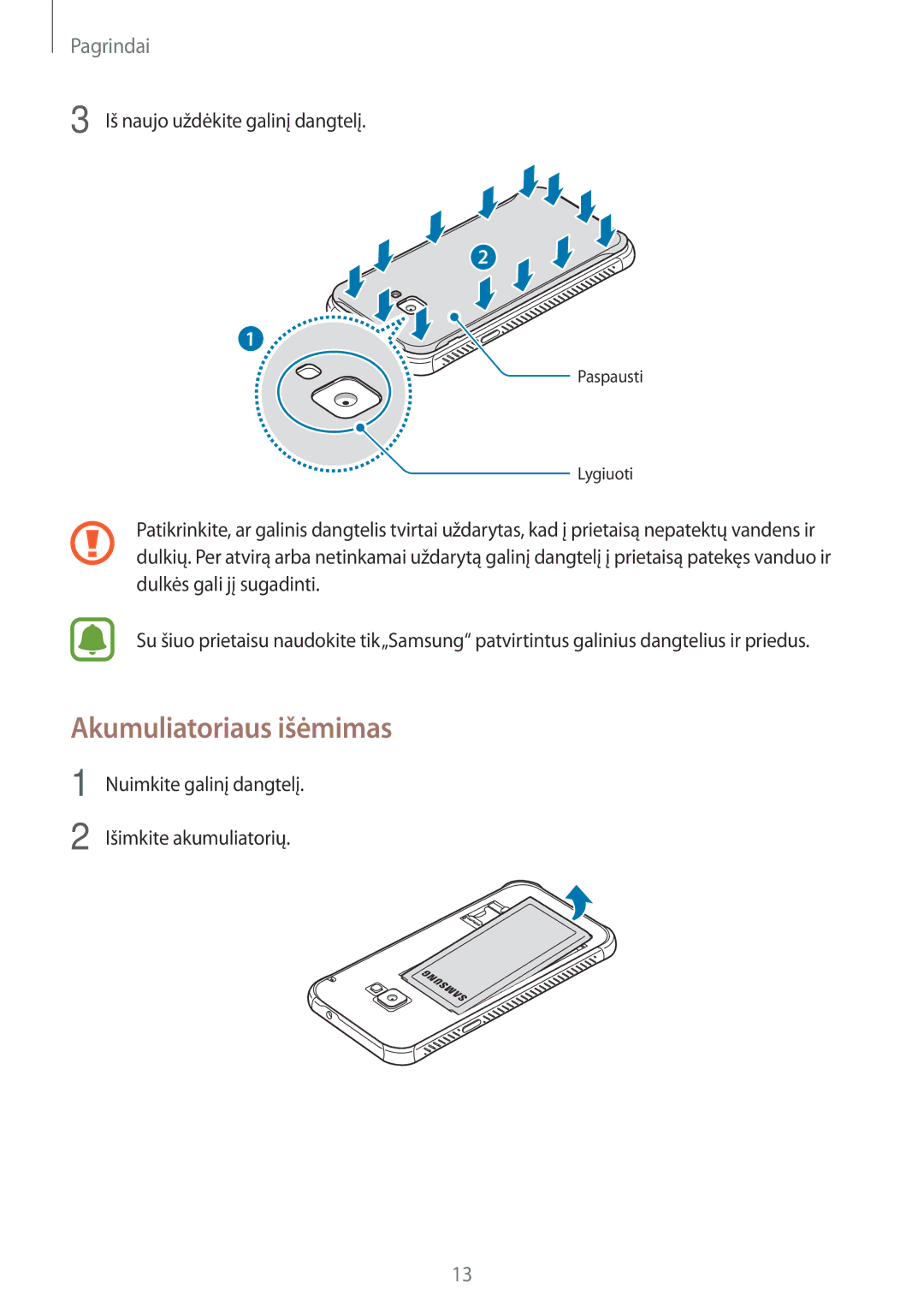 Samsung SM-G390FZKASEB manual Akumuliatoriaus išėmimas 