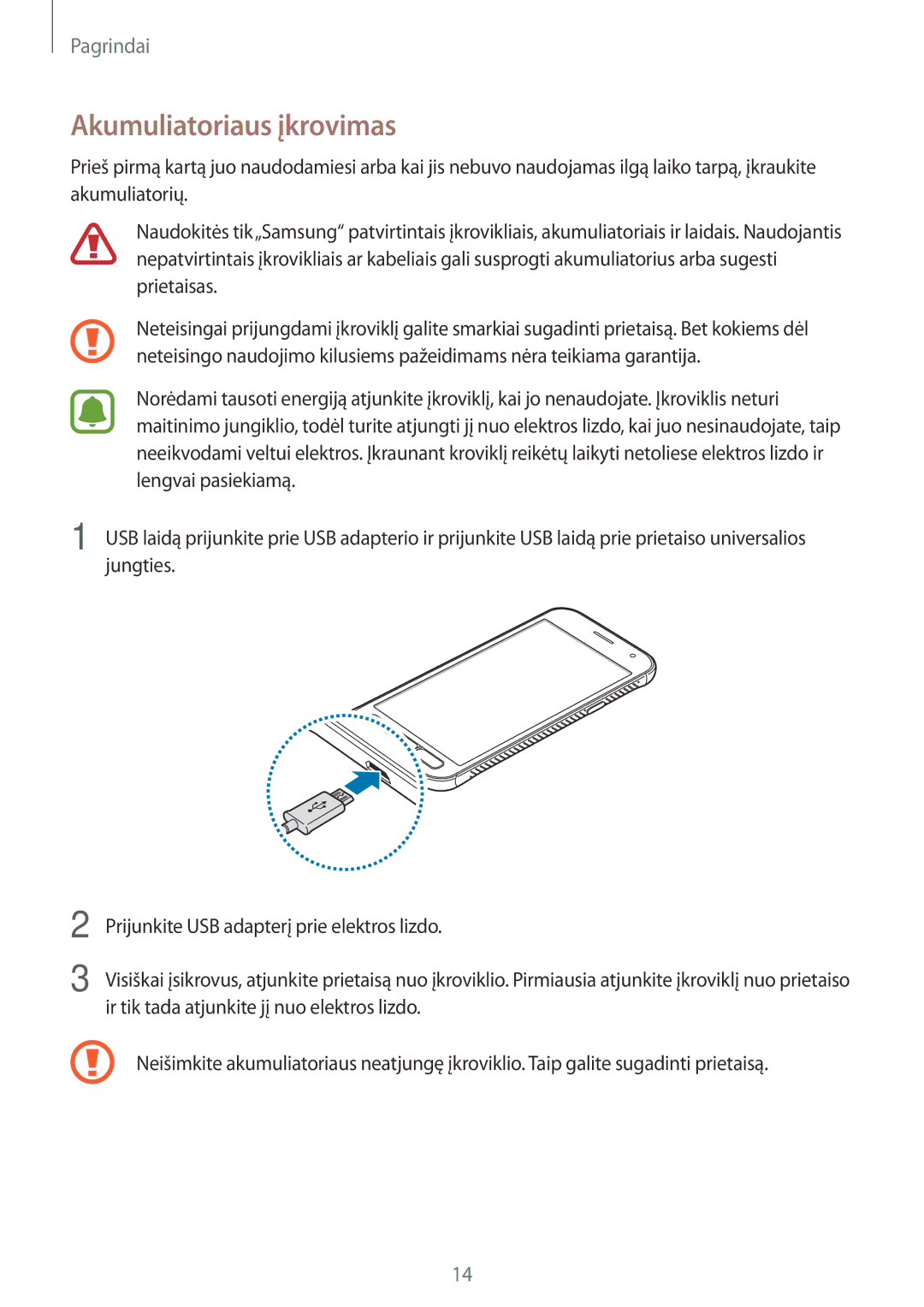 Samsung SM-G390FZKASEB manual Akumuliatoriaus įkrovimas 