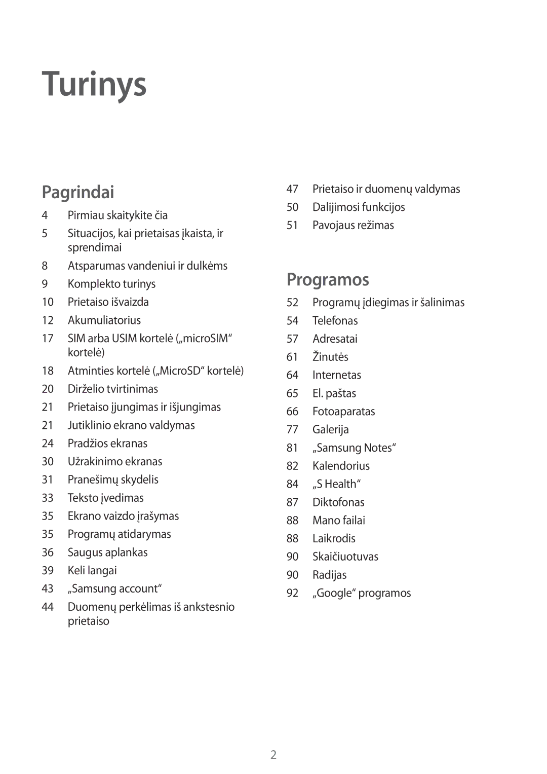 Samsung SM-G390FZKASEB manual Turinys 