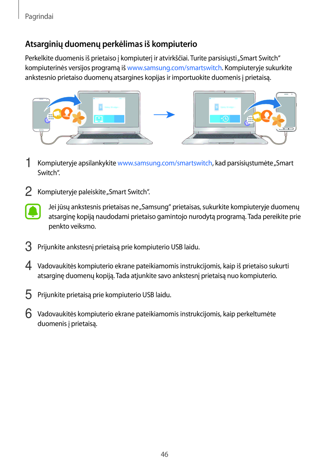 Samsung SM-G390FZKASEB manual Atsarginių duomenų perkėlimas iš kompiuterio 