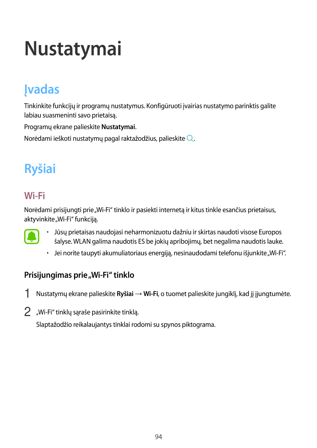 Samsung SM-G390FZKASEB manual Įvadas, Ryšiai, Prisijungimas prie„Wi-Fi tinklo 