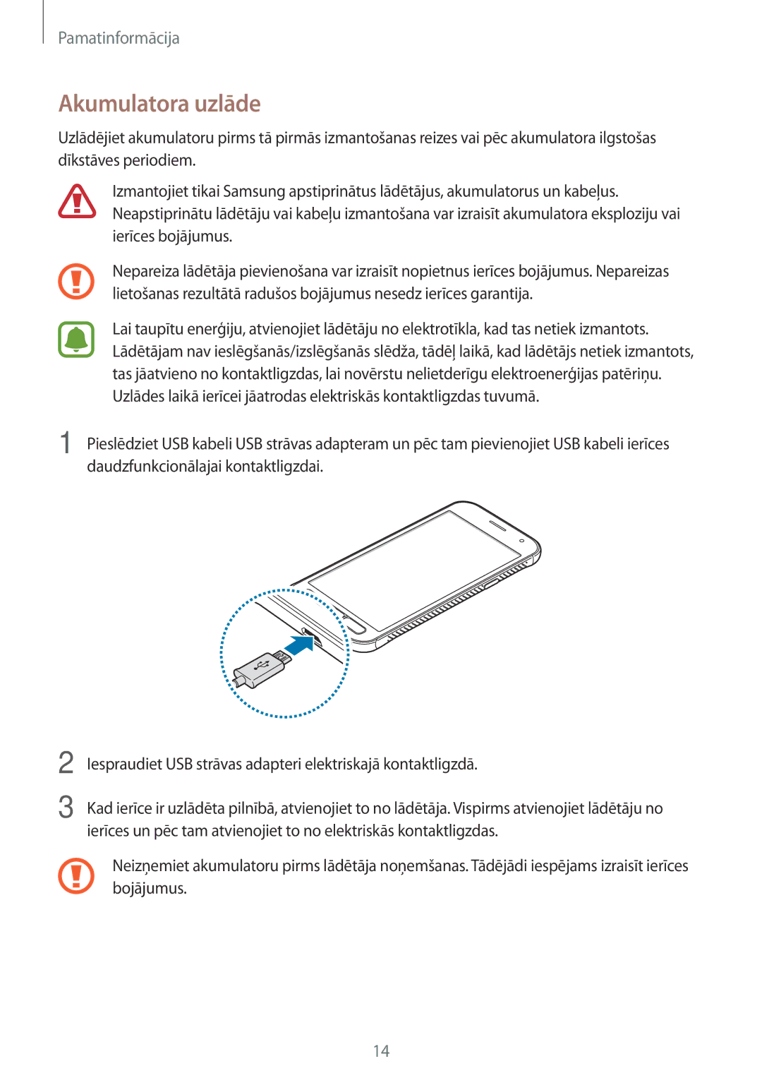 Samsung SM-G390FZKASEB manual Akumulatora uzlāde 