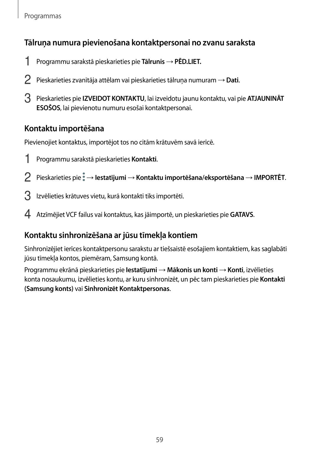 Samsung SM-G390FZKASEB manual Kontaktu importēšana, Kontaktu sinhronizēšana ar jūsu tīmekļa kontiem 