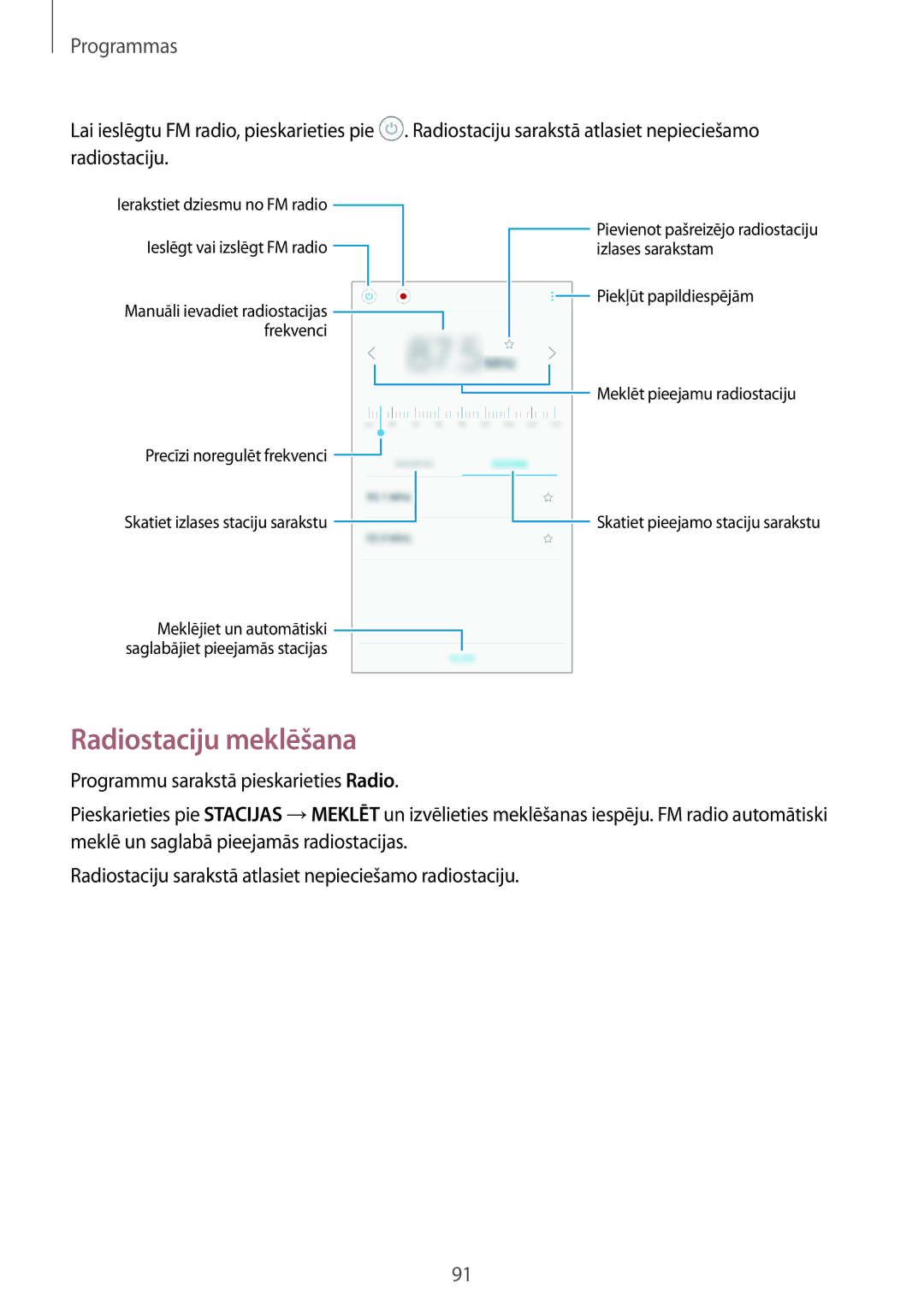 Samsung SM-G390FZKASEB manual Radiostaciju sarakstā atlasiet nepieciešamo 