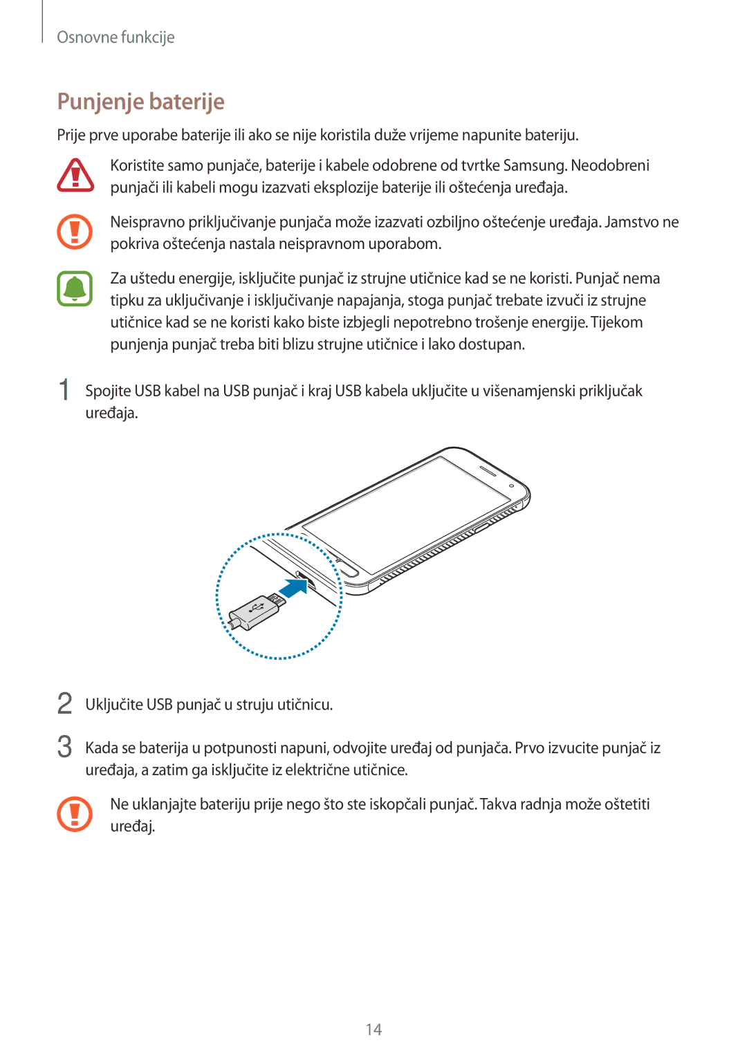 Samsung SM-G390FZKASEE manual Punjenje baterije 