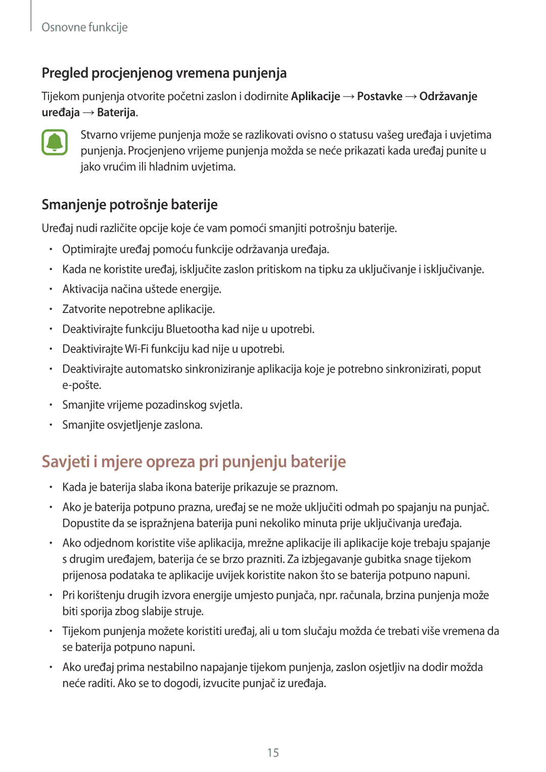 Samsung SM-G390FZKASEE manual Savjeti i mjere opreza pri punjenju baterije, Pregled procjenjenog vremena punjenja 