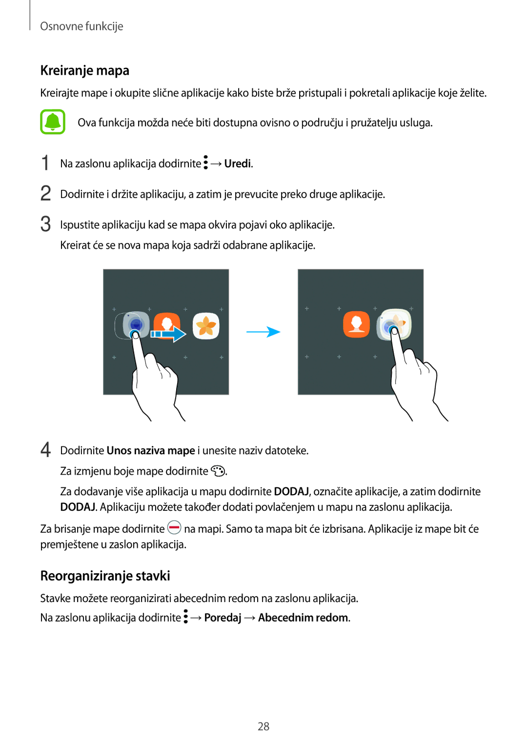 Samsung SM-G390FZKASEE manual Reorganiziranje stavki 