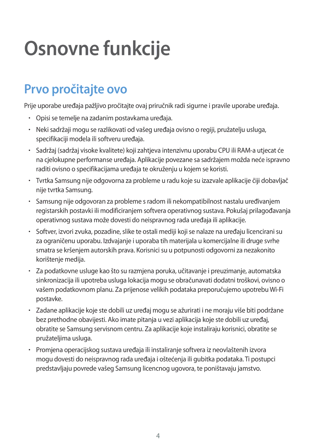 Samsung SM-G390FZKASEE manual Osnovne funkcije, Prvo pročitajte ovo 