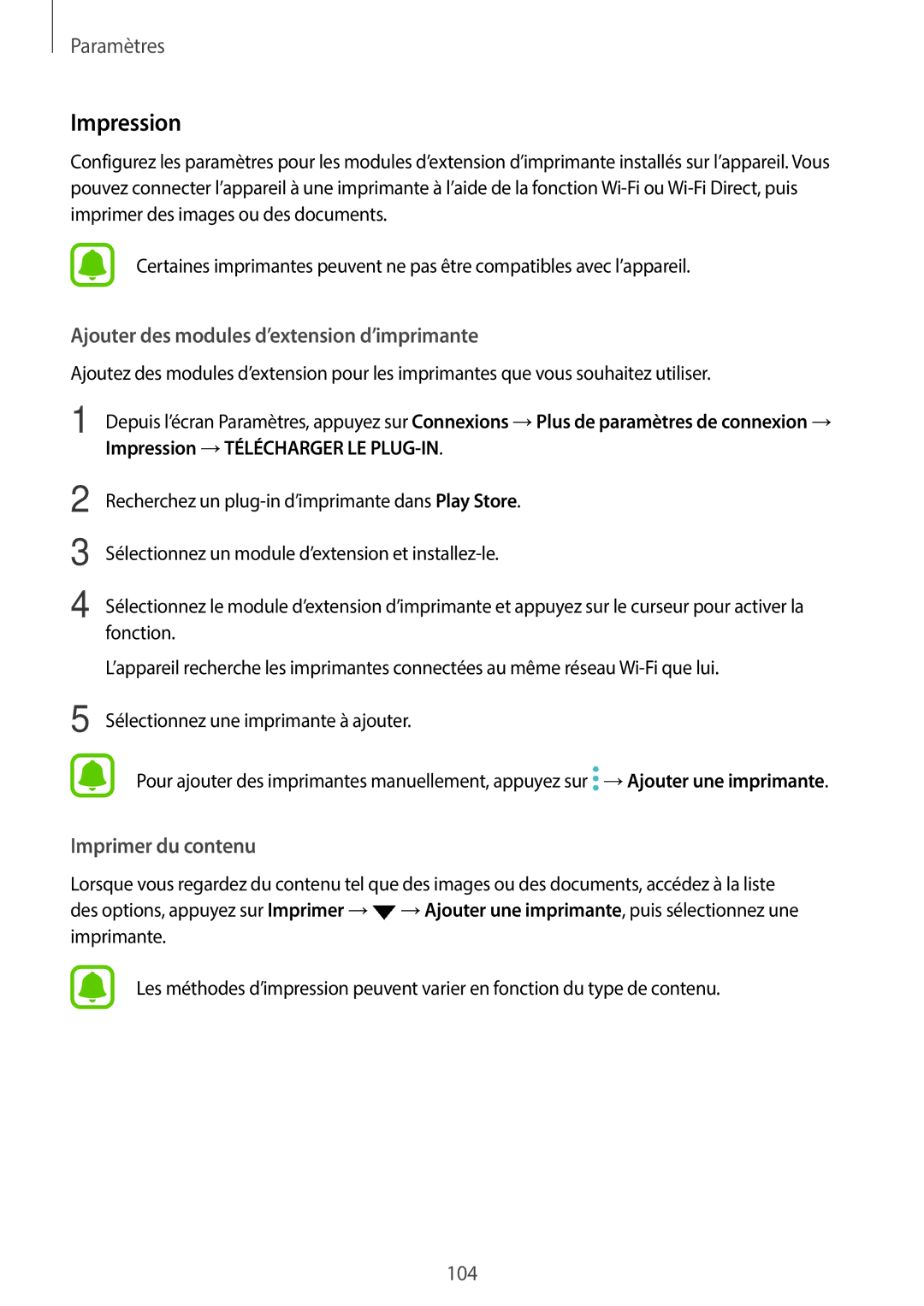 Samsung SM-G390FZKAXEF manual Impression, Ajouter des modules d’extension d’imprimante 