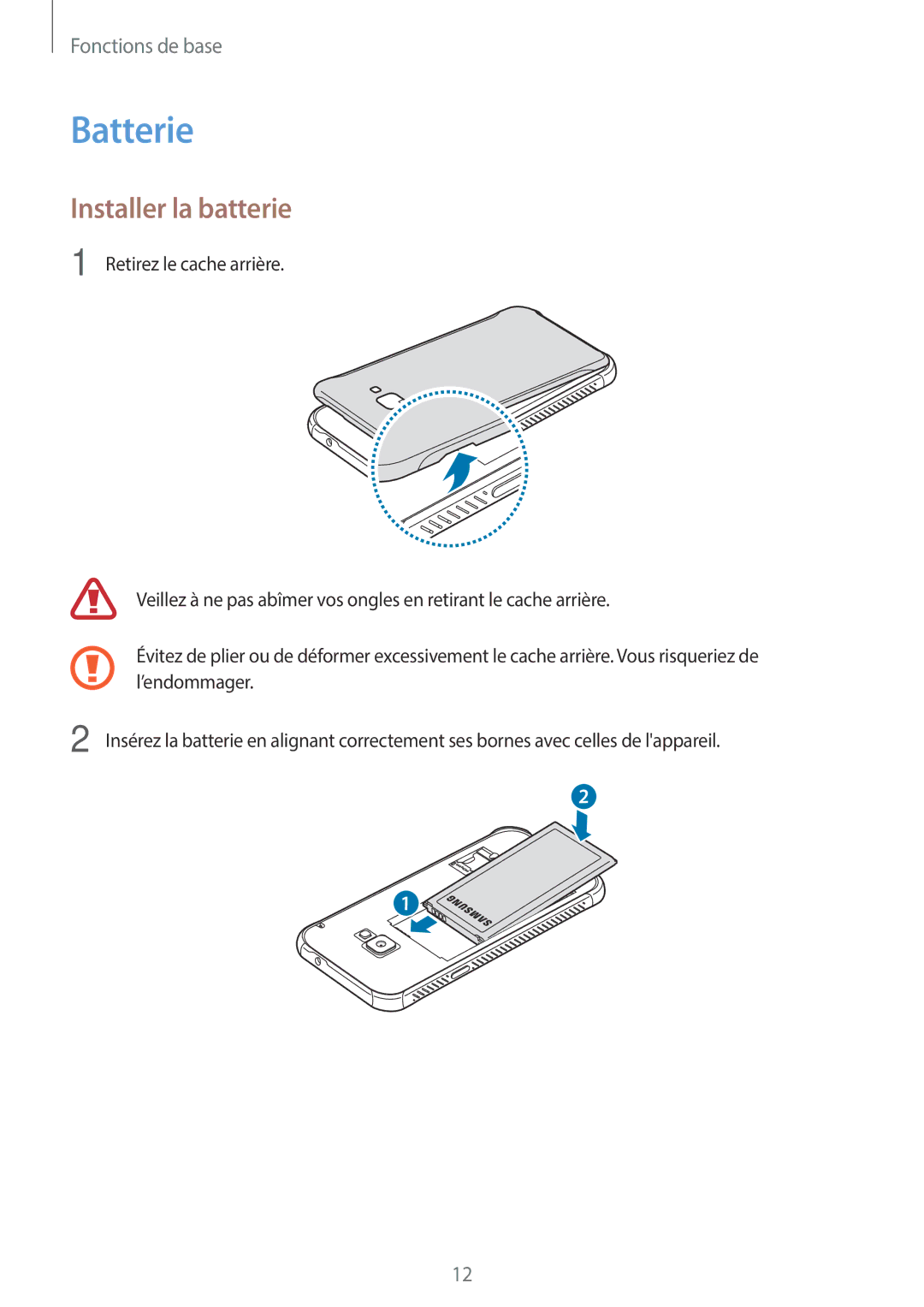 Samsung SM-G390FZKAXEF manual Batterie, Installer la batterie 