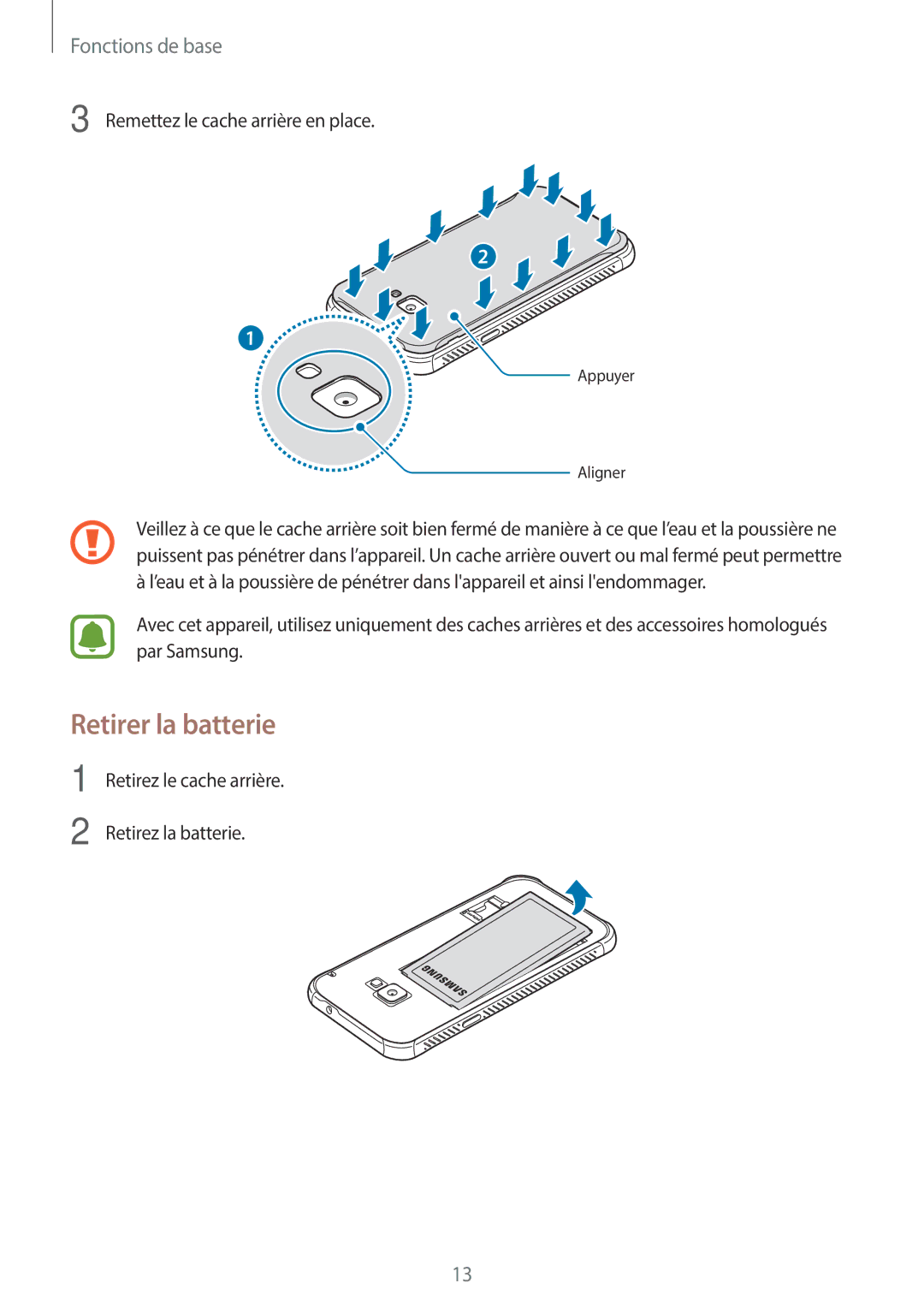 Samsung SM-G390FZKAXEF manual Retirer la batterie, Remettez le cache arrière en place 