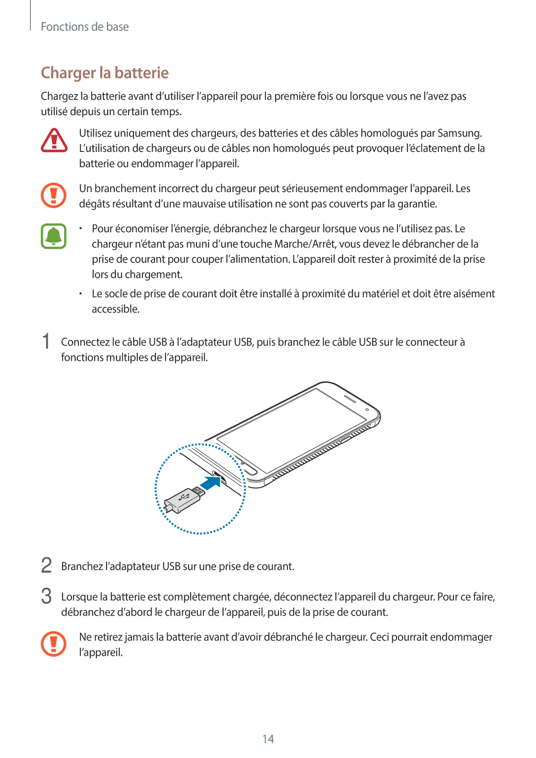 Samsung SM-G390FZKAXEF manual Charger la batterie 