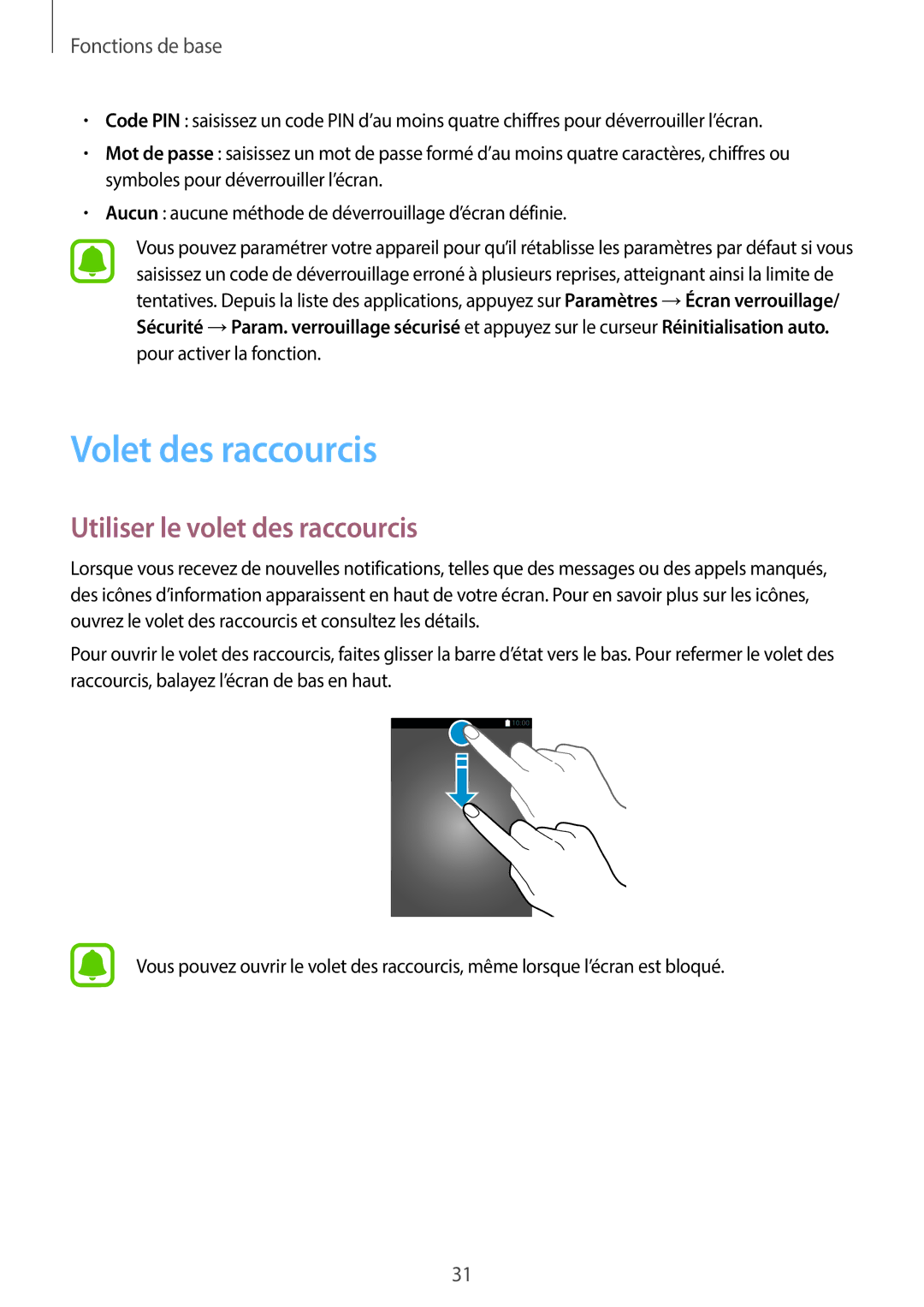 Samsung SM-G390FZKAXEF manual Volet des raccourcis, Utiliser le volet des raccourcis 