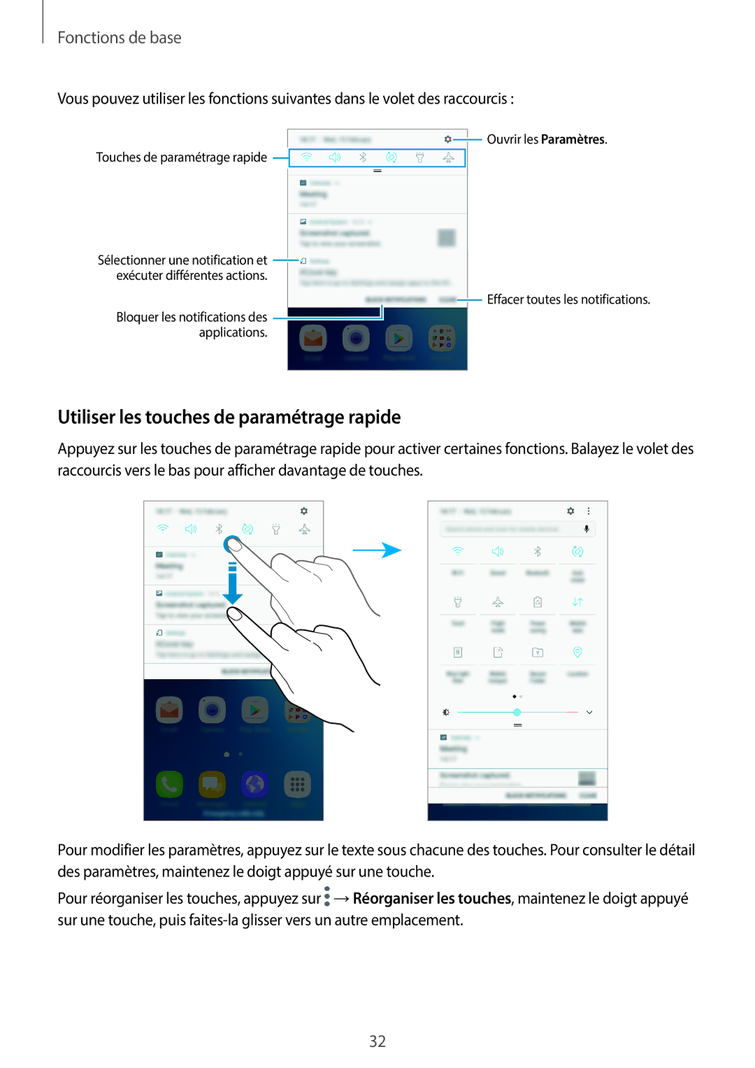 Samsung SM-G390FZKAXEF manual Utiliser les touches de paramétrage rapide 