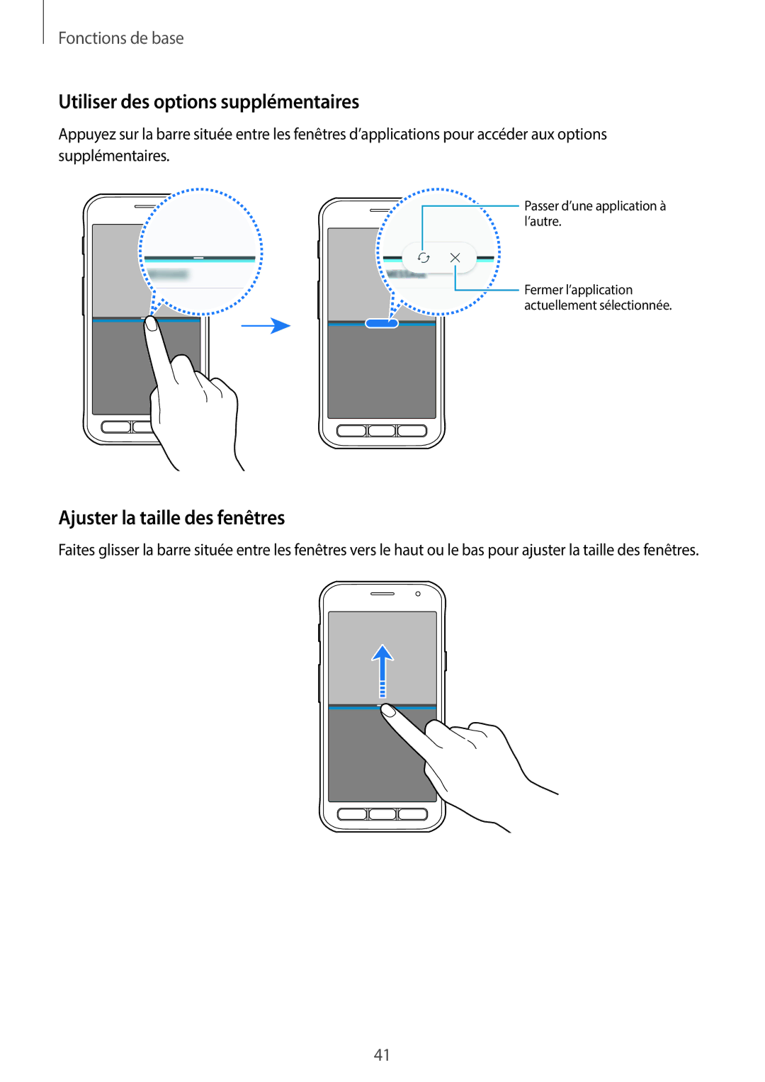 Samsung SM-G390FZKAXEF manual Utiliser des options supplémentaires, Ajuster la taille des fenêtres 