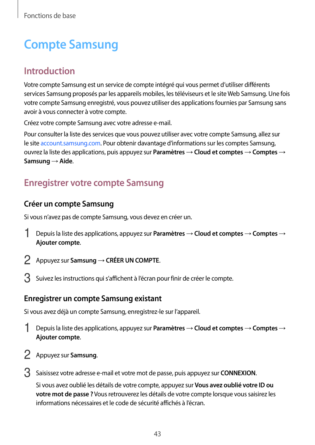 Samsung SM-G390FZKAXEF manual Compte Samsung, Enregistrer votre compte Samsung, Créer un compte Samsung 