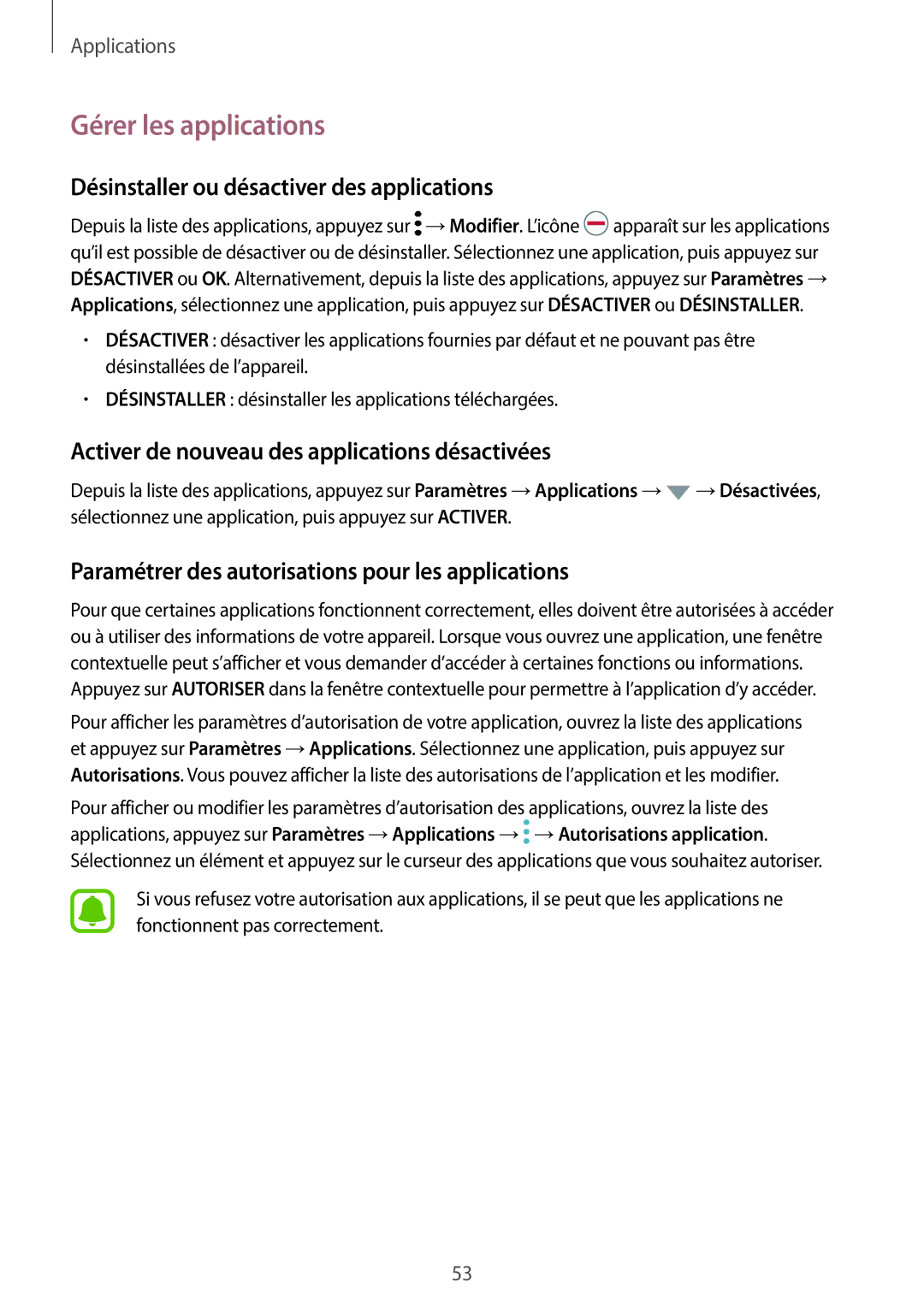 Samsung SM-G390FZKAXEF manual Gérer les applications, Désinstaller ou désactiver des applications 