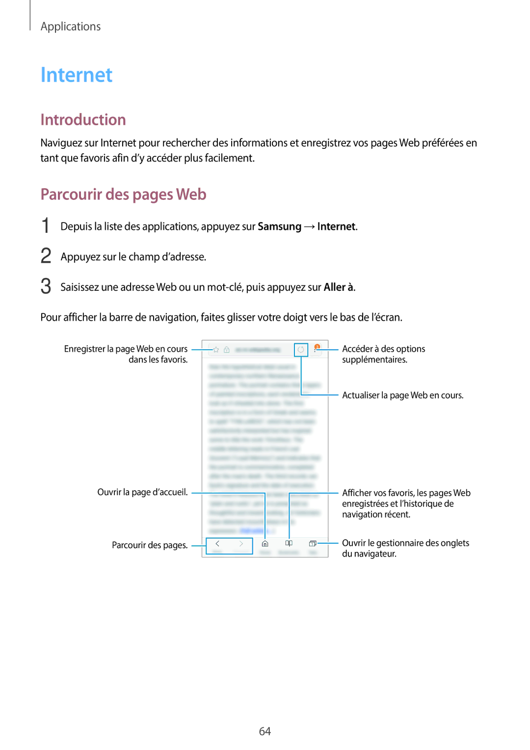 Samsung SM-G390FZKAXEF manual Internet, Parcourir des pages Web 