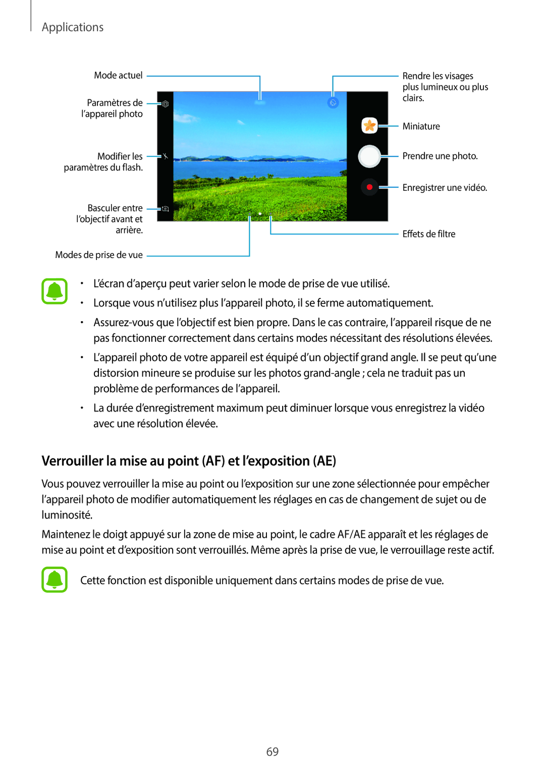 Samsung SM-G390FZKAXEF manual Verrouiller la mise au point AF et l’exposition AE 