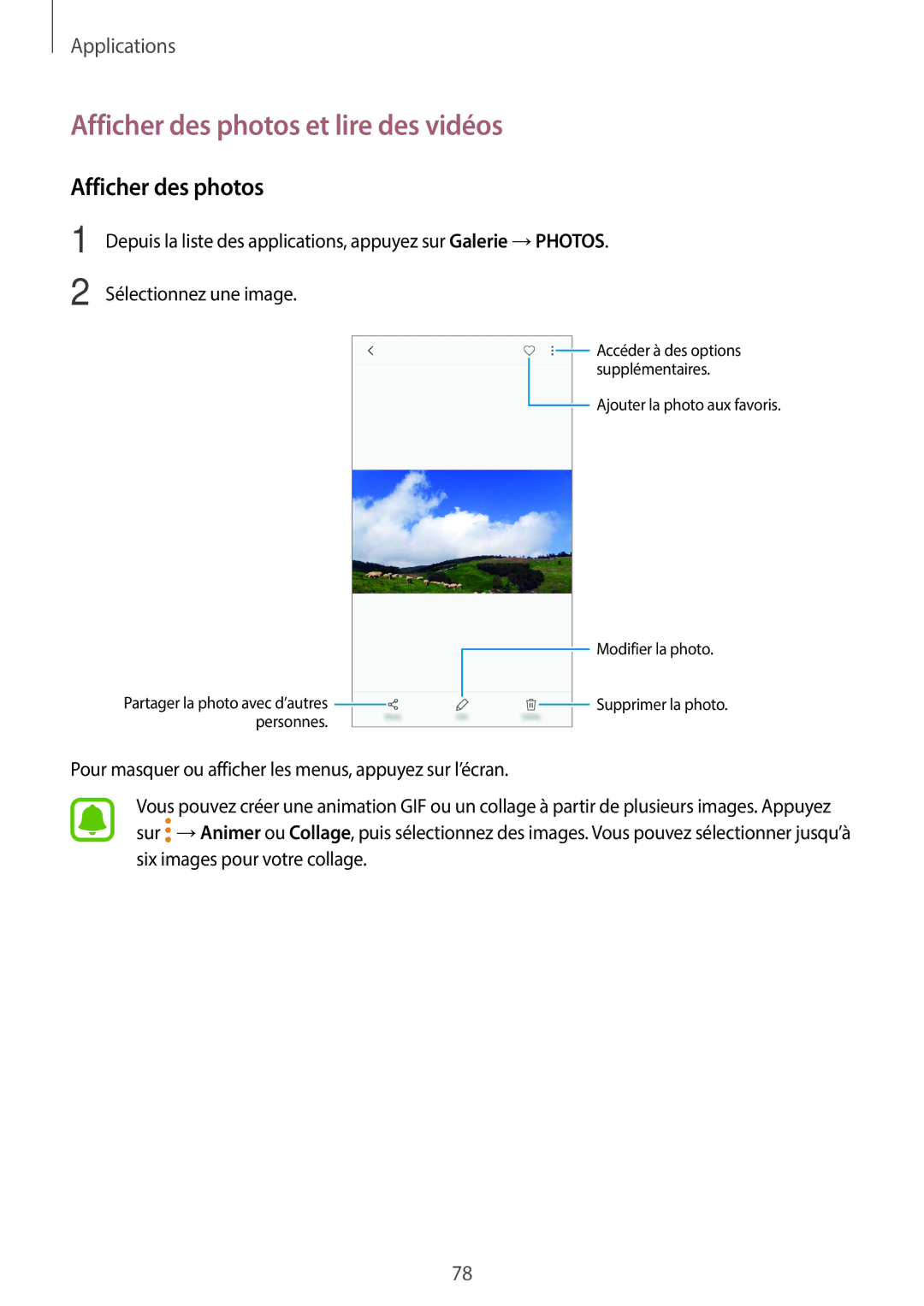 Samsung SM-G390FZKAXEF manual Afficher des photos et lire des vidéos 