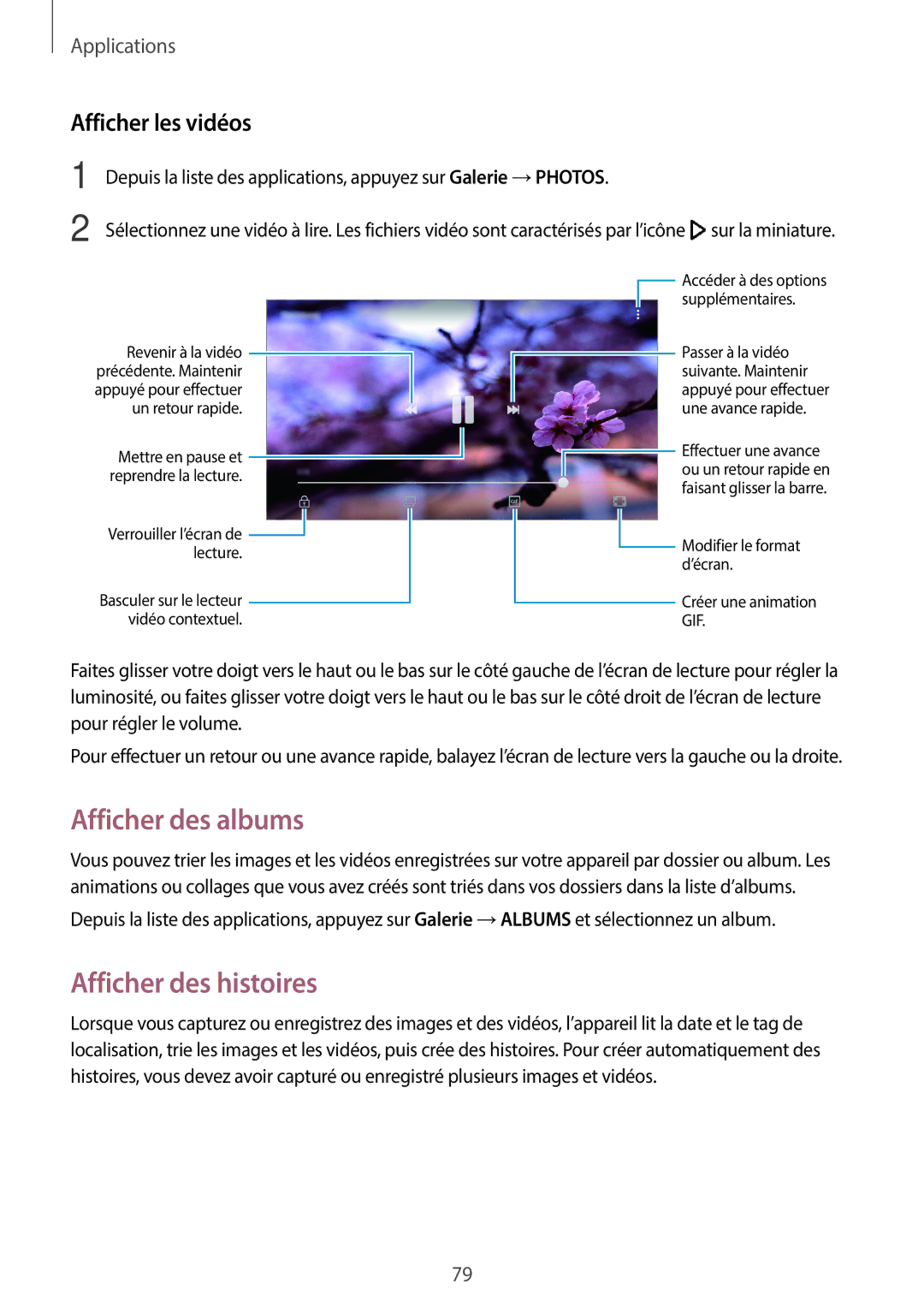 Samsung SM-G390FZKAXEF manual Afficher des albums, Afficher des histoires, Afficher les vidéos 