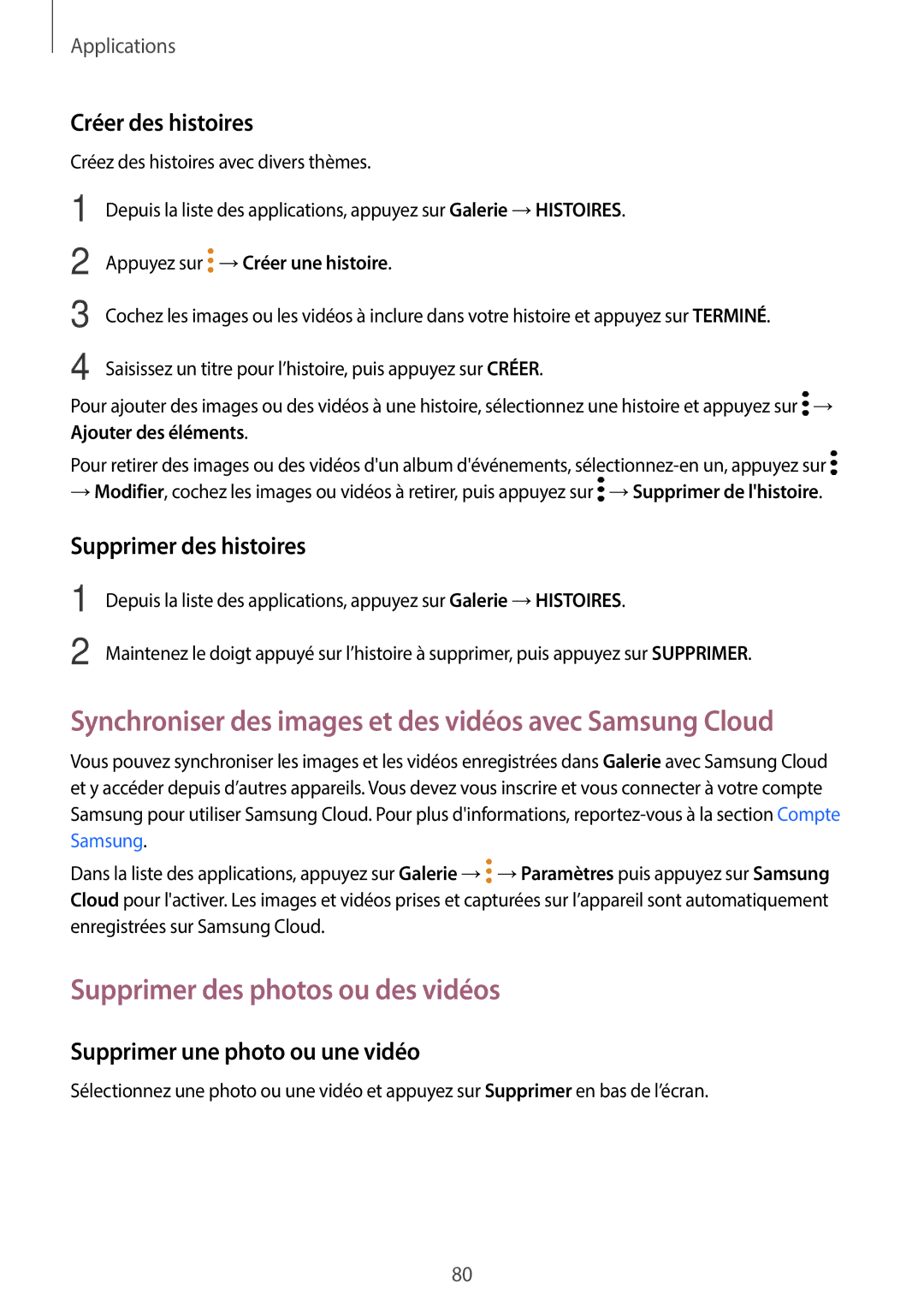 Samsung SM-G390FZKAXEF manual Synchroniser des images et des vidéos avec Samsung Cloud, Supprimer des photos ou des vidéos 