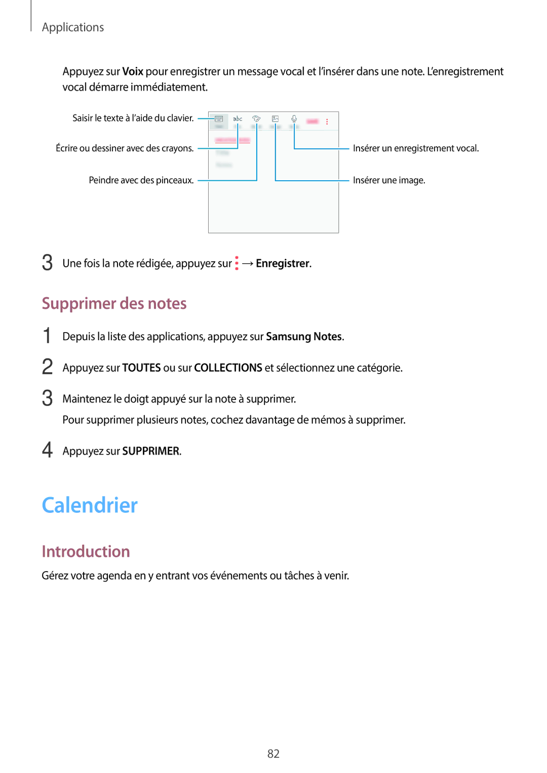 Samsung SM-G390FZKAXEF manual Calendrier, Supprimer des notes 