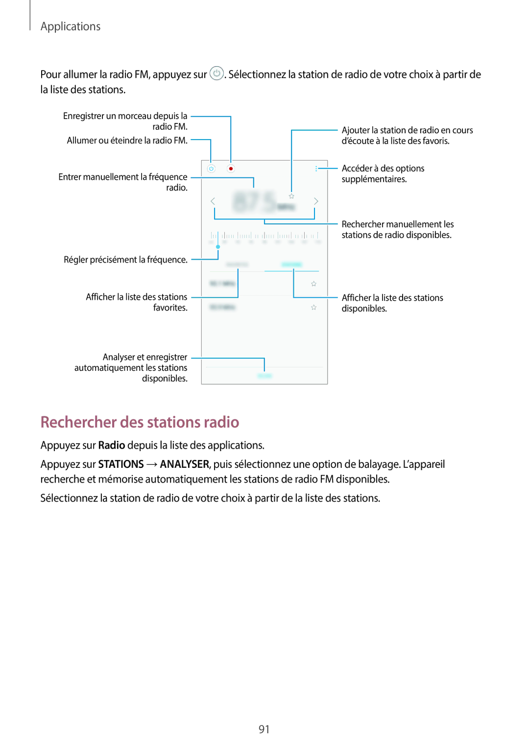 Samsung SM-G390FZKAXEF manual Rechercher des stations radio, La liste des stations 