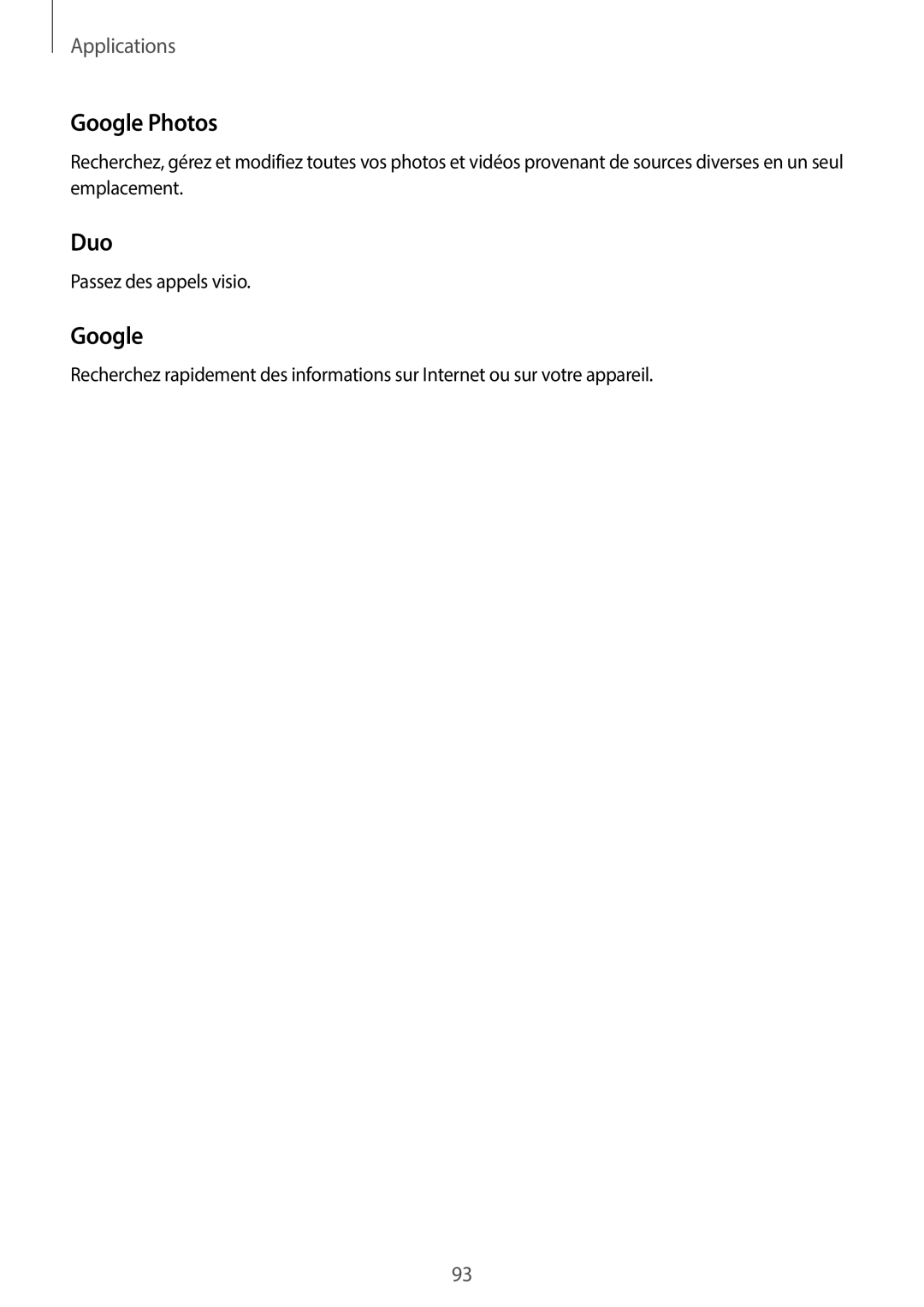 Samsung SM-G390FZKAXEF manual Google Photos, Duo 