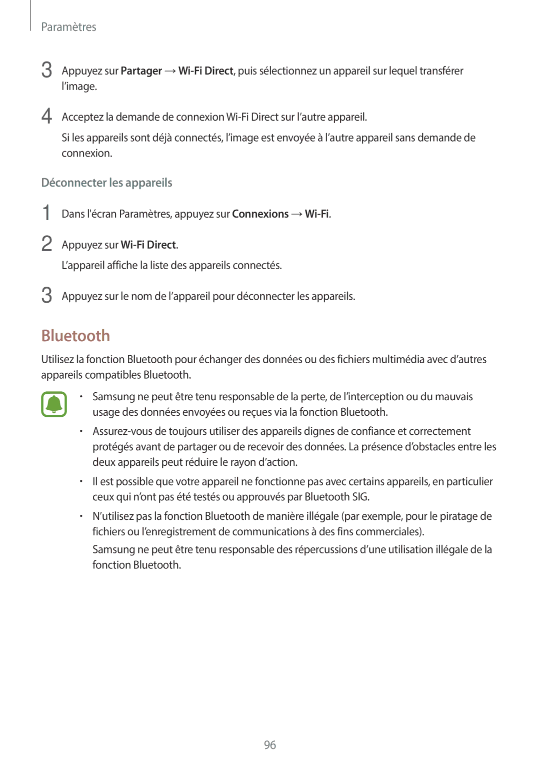 Samsung SM-G390FZKAXEF manual Bluetooth, Déconnecter les appareils 