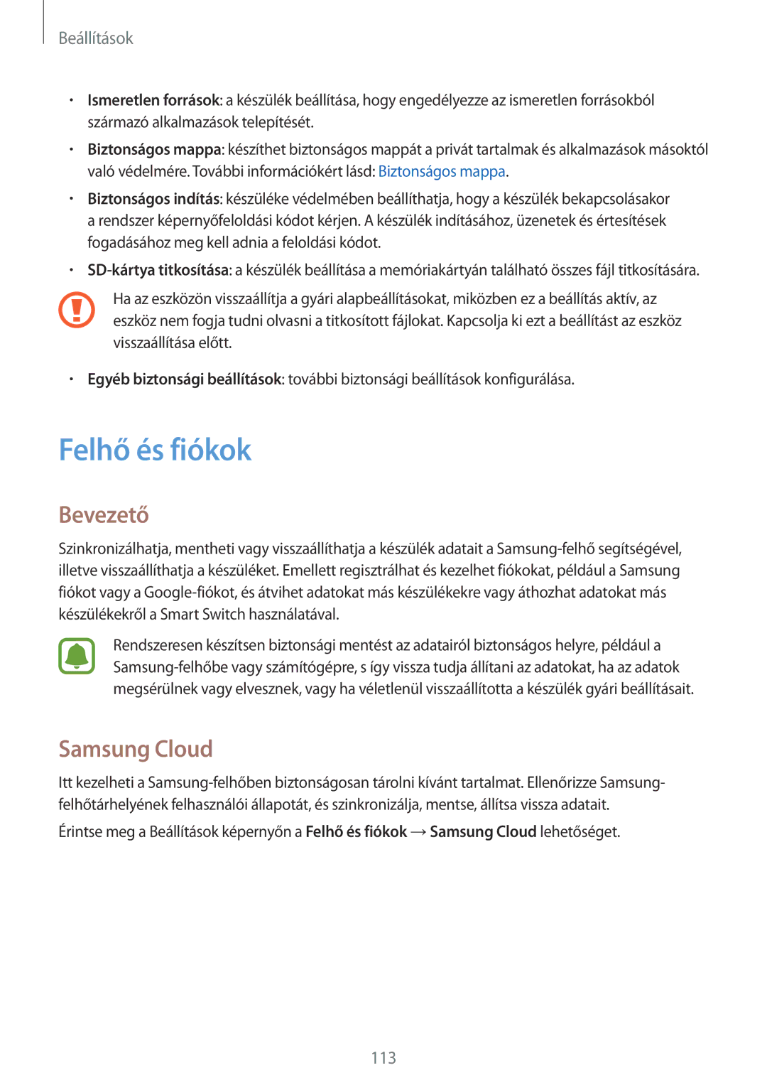 Samsung SM-G390FZKAXEH manual Felhő és fiókok, Samsung Cloud 