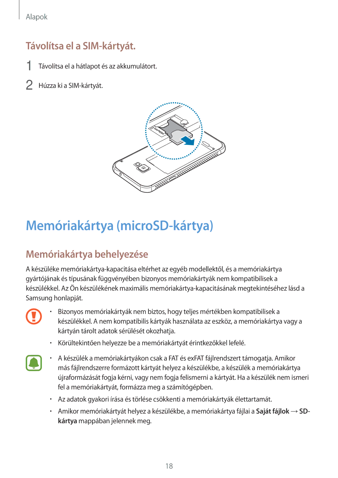 Samsung SM-G390FZKAXEH manual Memóriakártya microSD-kártya, Távolítsa el a SIM-kártyát, Memóriakártya behelyezése 