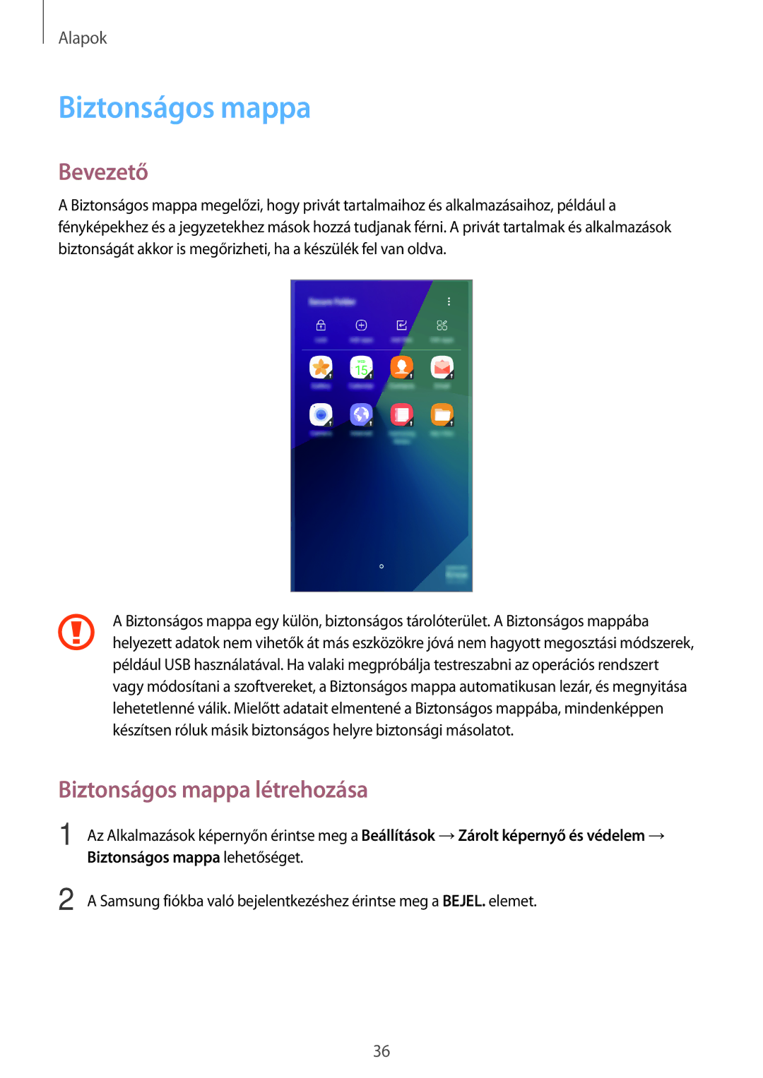 Samsung SM-G390FZKAXEH manual Bevezető, Biztonságos mappa létrehozása 