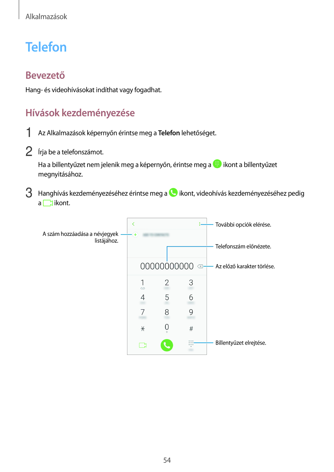 Samsung SM-G390FZKAXEH manual Telefon, Hívások kezdeményezése 