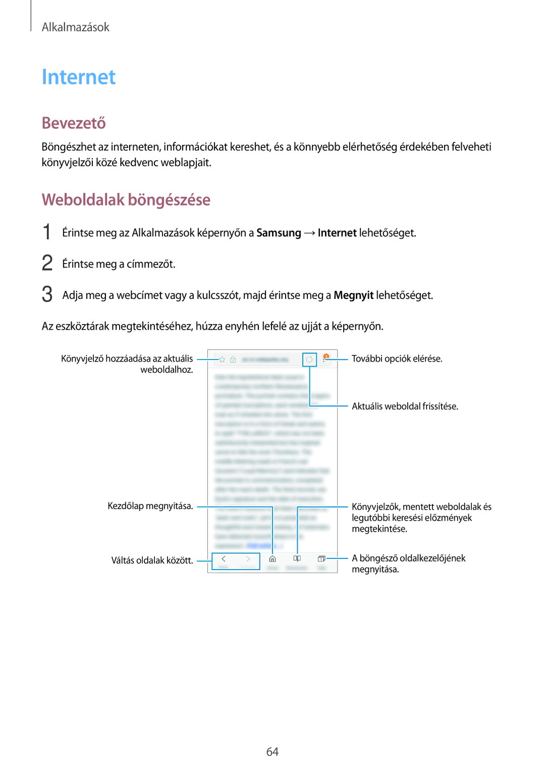 Samsung SM-G390FZKAXEH manual Internet, Weboldalak böngészése 