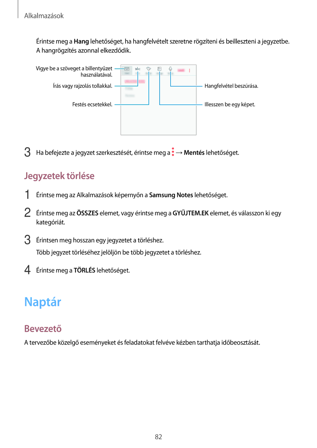 Samsung SM-G390FZKAXEH manual Naptár, Jegyzetek törlése 