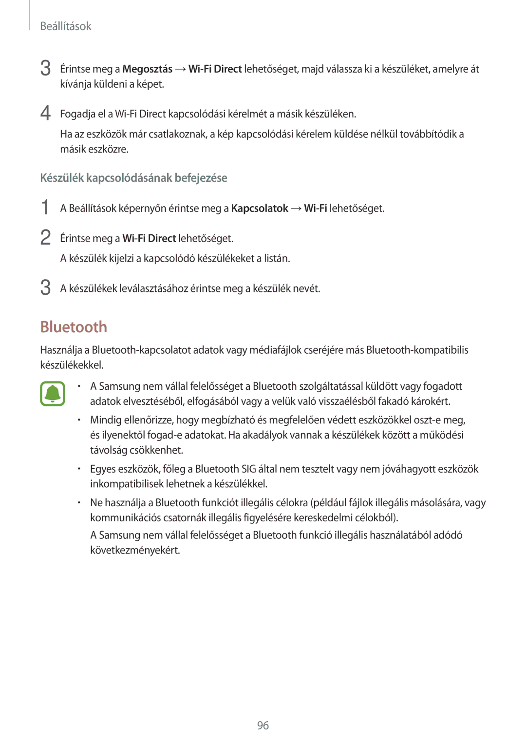 Samsung SM-G390FZKAXEH manual Bluetooth, Készülék kapcsolódásának befejezése 