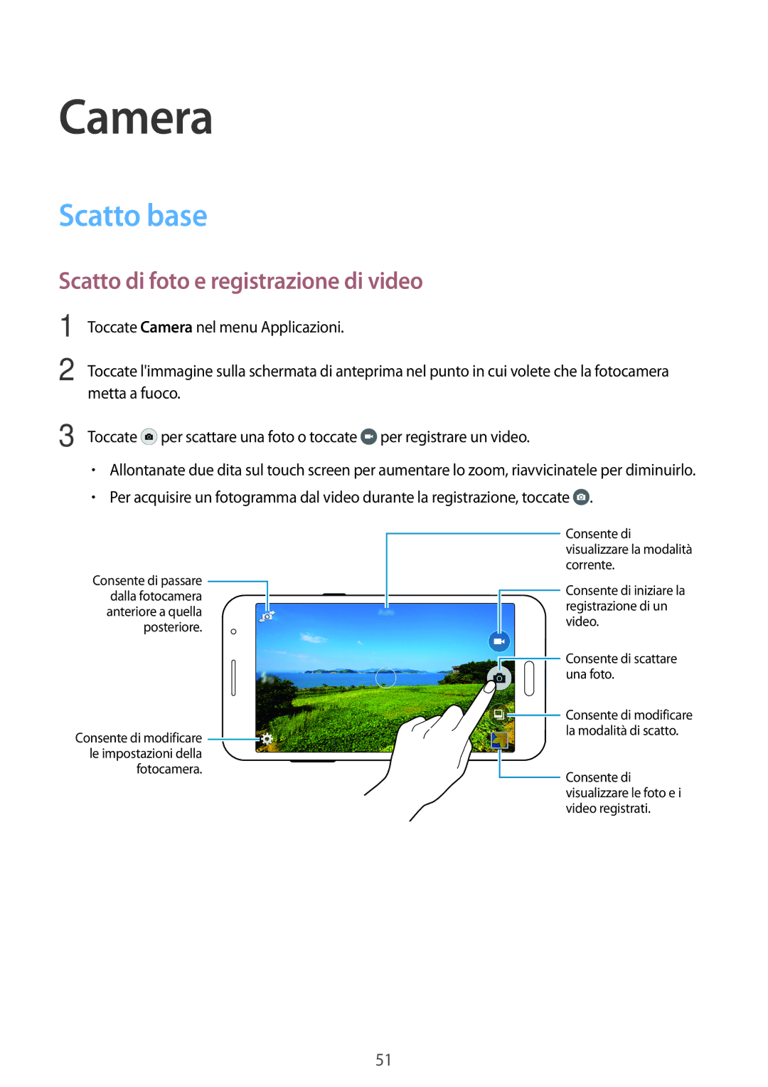 Samsung SM-G530FZWAWIN, SM-G530FZAAXEO, SM-G530FZWAPRT manual Camera, Scatto base, Scatto di foto e registrazione di video 