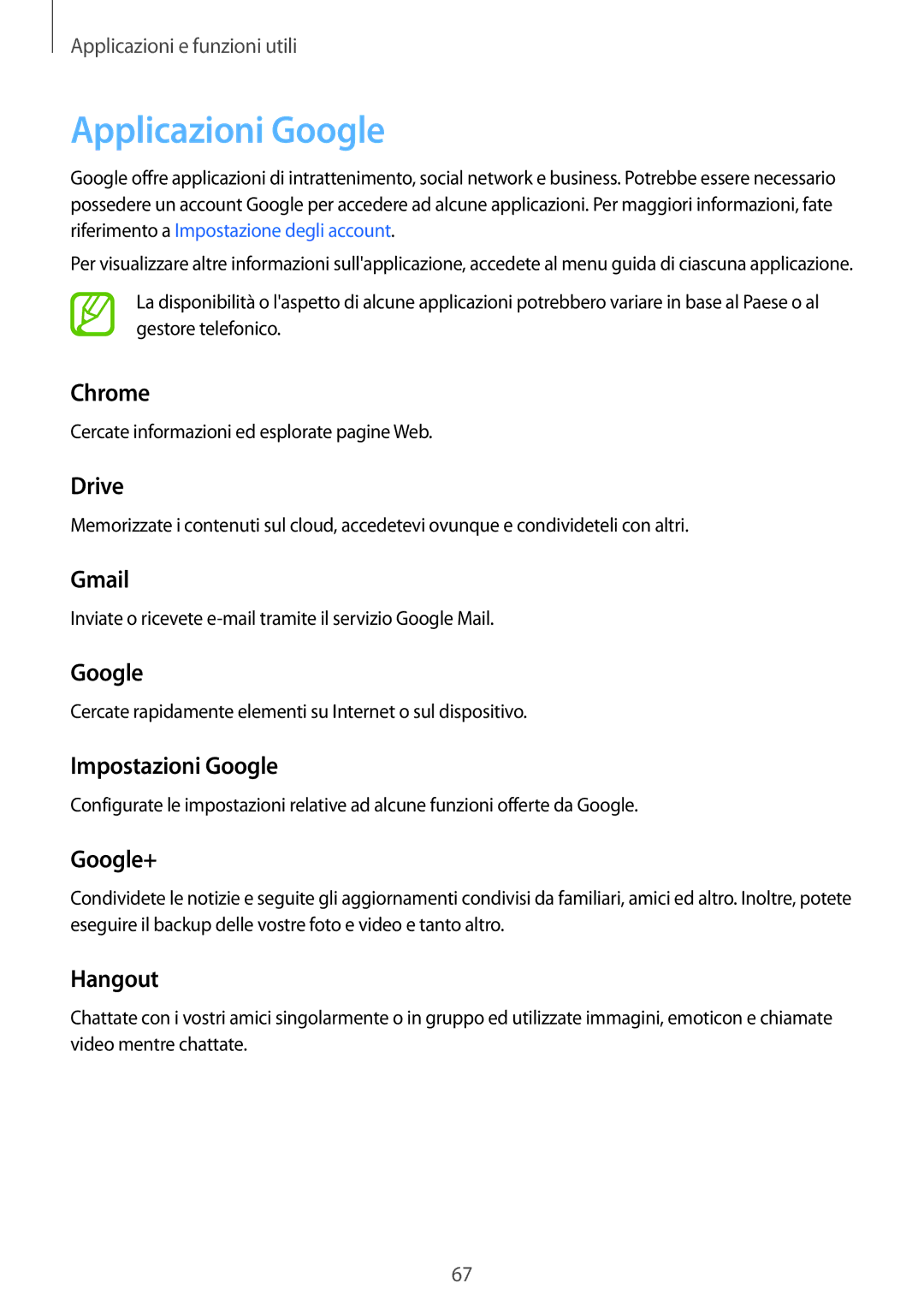 Samsung SM-G530FZWATIM, SM-G530FZAAXEO, SM-G530FZWAPRT, SM-G530FZWAHUI, SM-G530FZAATPL, SM-G530FZAATIM Applicazioni Google 