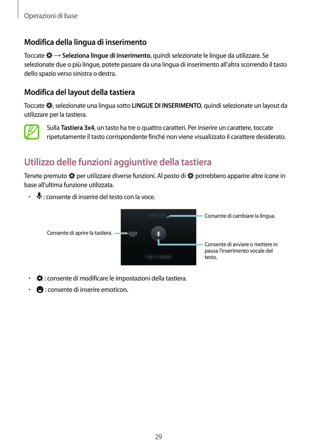 Samsung SM-G530FZWAHUI manual Utilizzo delle funzioni aggiuntive della tastiera, Modifica della lingua di inserimento 