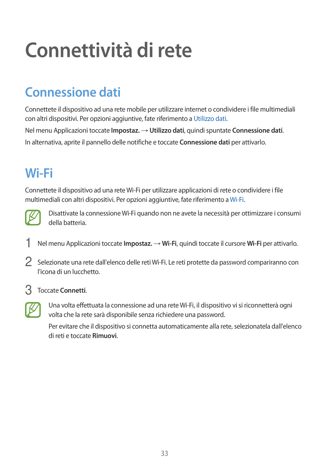 Samsung SM-G530FZWATPL, SM-G530FZAAXEO, SM-G530FZWAPRT, SM-G530FZWATIM manual Connettività di rete, Connessione dati, Wi-Fi 