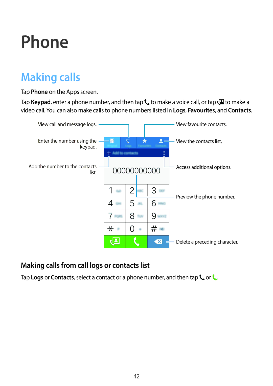 Samsung SM-G530FZDAKSA, SM-G530FZWAKSA, SM-G530FZAAXSG manual Phone, Making calls from call logs or contacts list 