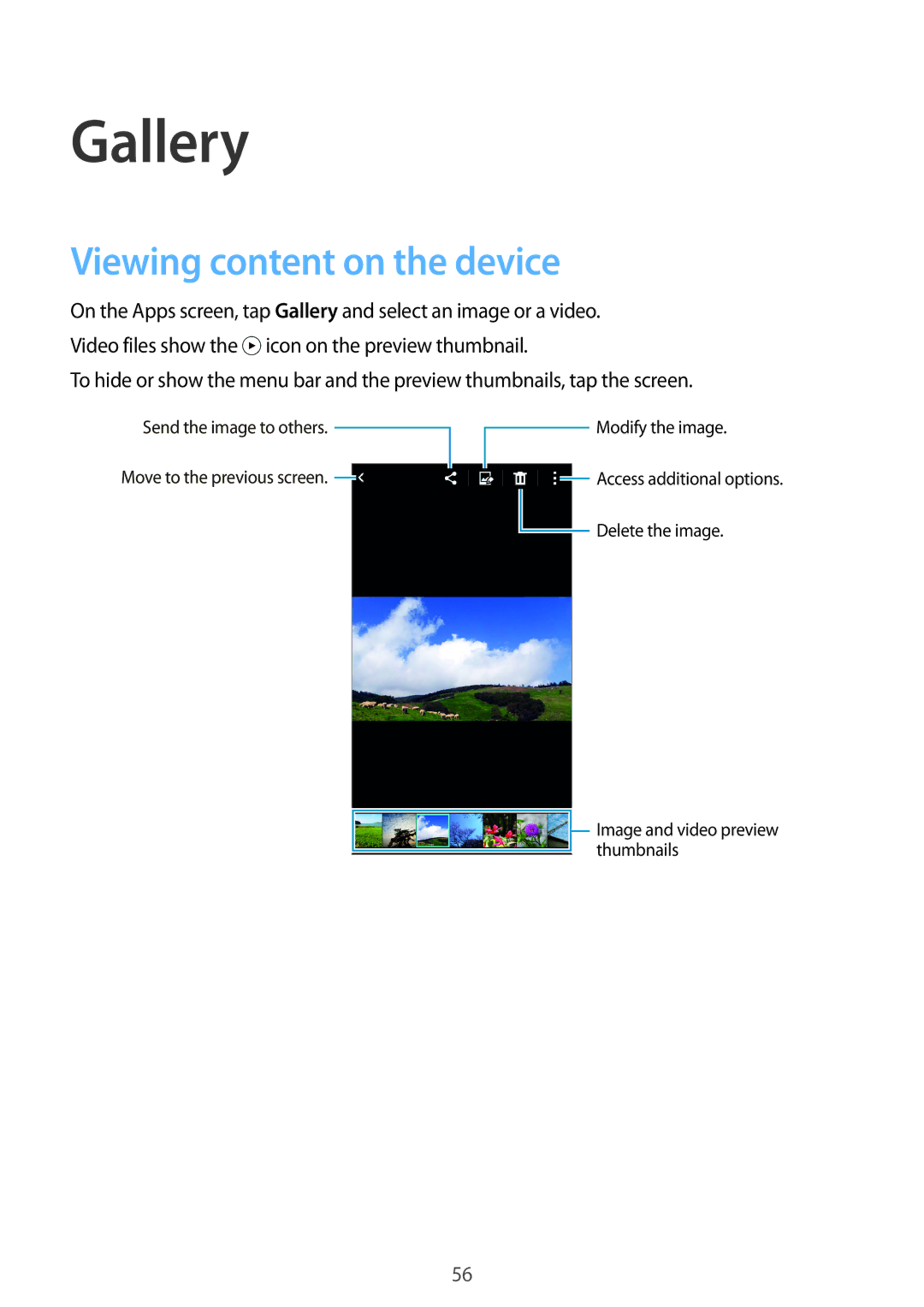 Samsung SM-G530FZDAKSA, SM-G530FZWAKSA, SM-G530FZAAXSG, SM-G530FZAAKSA, SM-G530FZWAXSG Gallery, Viewing content on the device 