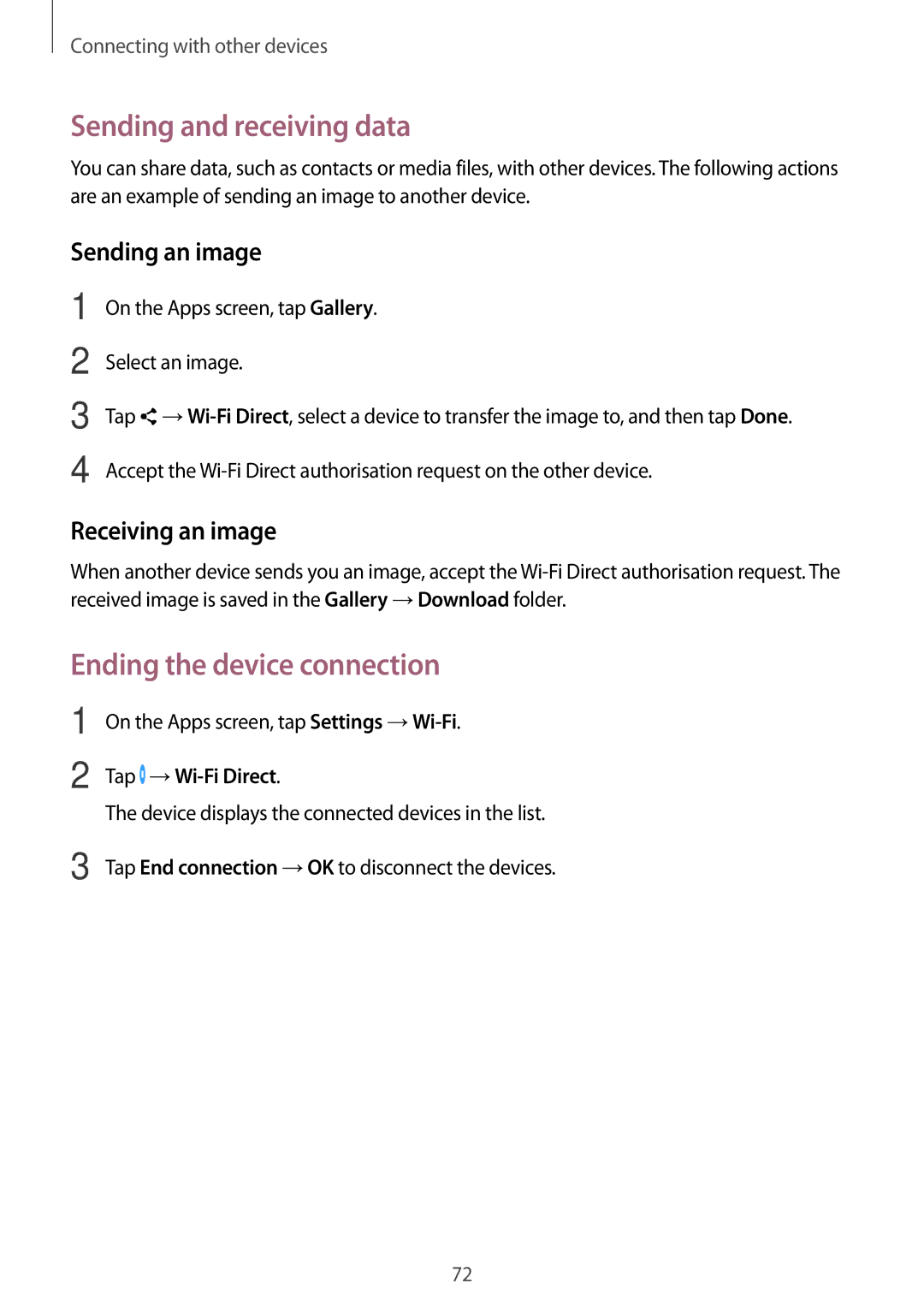 Samsung SM-G530FZAAXSG, SM-G530FZDAKSA, SM-G530FZWAKSA, SM-G530FZAAKSA, SM-G530FZWAXSG manual Ending the device connection 